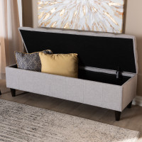 Baxton Studio BBT3162-Greyish Beige-Otto Brette Mid-Century Modern Grayish Beige Fabric Upholstered Dark Brown Finished Wood Storage Bench Ottoman